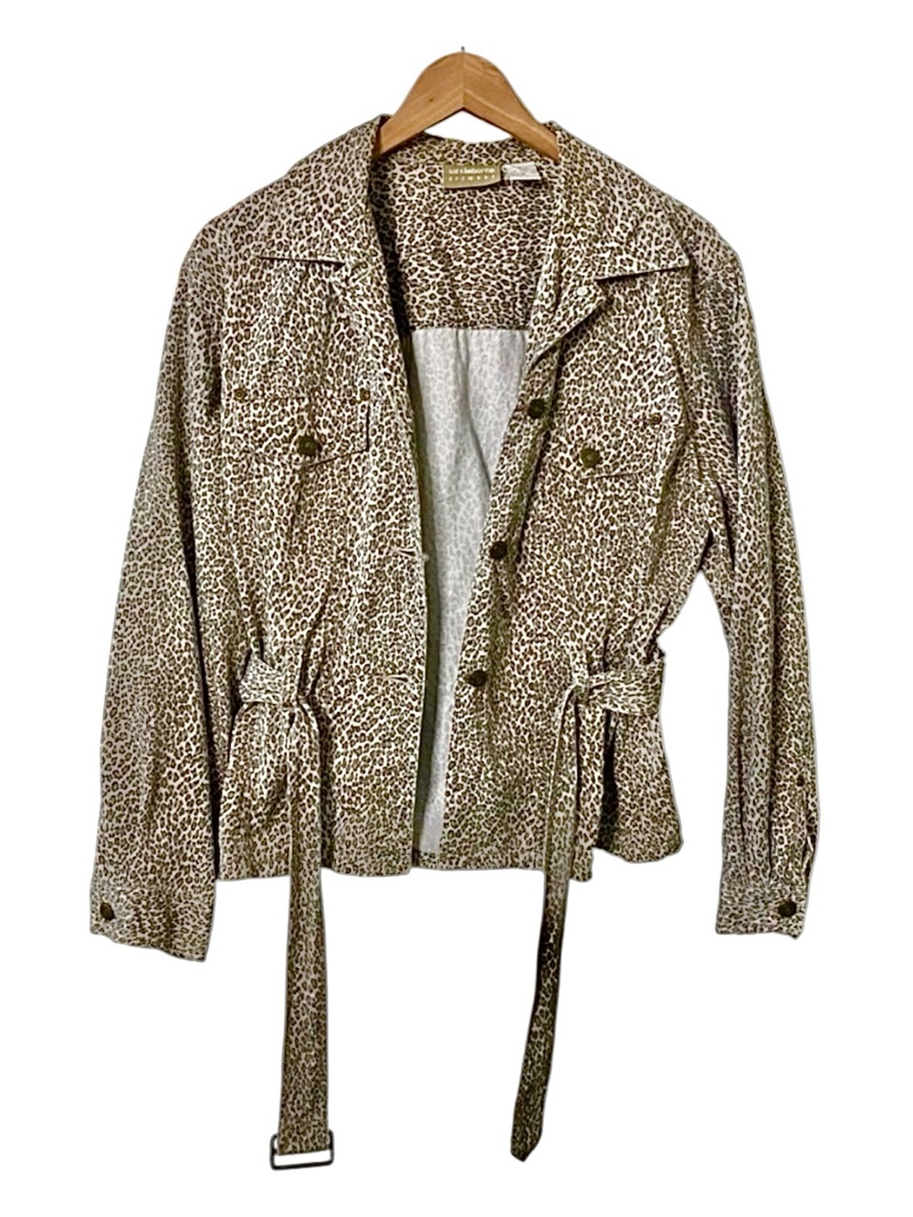 Women’s Leopard Print Denim Button Up Jacket Size 12 Petite Liz Claiborne - Picture 2 of 4